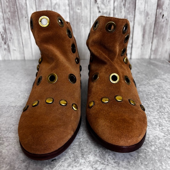 Sam Edelman ‘Pedra’ Cognac Brown Suede Studded Ankle Boots Size 6 - Picture 3 of 8